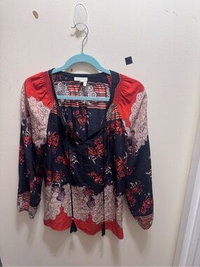 Meadow Rue Black Blouse with Red & Cream Paisley Print